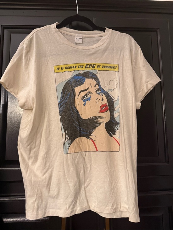 Re/Done Tops - Re/Done Cream Graphic Tee with Blue-Accented Pop Art